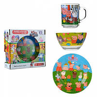 Детская посуда с героями мультфильмов (НОВИНКИ) | стеклянная | 3 предмета | «Свинка Пеппа»