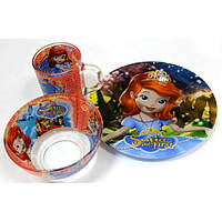 Дитячий посуд із героями мультфільмів (НОВИНКИ) | скляна | 3 предмети | «Принцеса Софія»