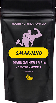 Mass Gainer 15% Pro + Creatine + Vitaminy Smakolno ™ зі смаком банана, 1.2 кг Гейнер Смакольно -