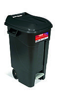 Бак для мусора 120 л EcoTayg пластиковый 60*56,8*88,6см, с педалью, крышкой, на колесах. Черное (Испания)