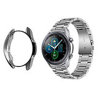 Комплект Watchbands металлический ремешок Premium и чехол для Samsung Galaxy Watch 3 45 мм Silver/Black