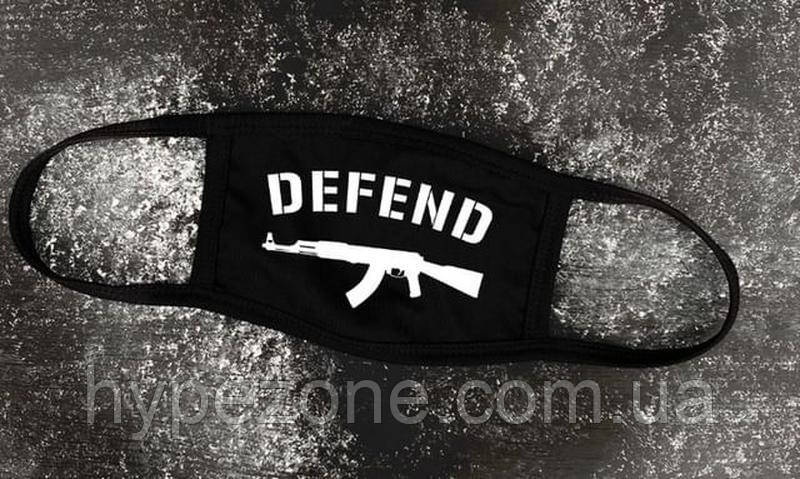 Багаторазова тканинна маска з принтом Defend Трикотажна захисна маска з бавовни Дефенд лого Дефенд