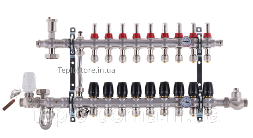Колектор Koer KR.S1011-09 з вбудованим змішувальним вузлом 1"х9 SUS304 і евроконусами 3/4-16