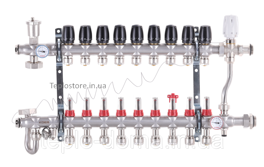 Колектор Koer KR.S1013-09 з вбудованим змішувальним вузлом 1"х9 SUS304 і евроконусами 3/4-16 з під