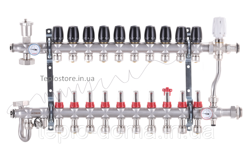 Колектор Koer KR.S1013-10 з вбудованим змішувальним вузлом 1"х10 SUS304 і евроконусами 3/4-16 з під