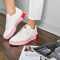 Женская обувь Puma Cali белого цвета с розовой подошвой. Стильные женские кроссы Пума Кали.