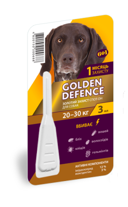 Золотий захист GOLDEN DEFENCE краплі від блох і кліщів для собак вагою 20-30 кілограмів, 1 піпетка