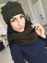 Жіночий набір шарф-хомут і шапка Khaki