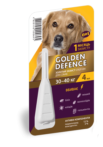 Золотий захист Golden Defence для собак вагою 30-40 кг краплі від бліх і кліщів, 1 піпетка