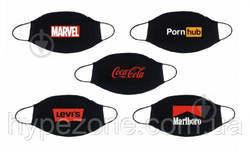 Маски MARVEL, Levis, Pornhub багаторазові тканинні Захисна маска з логотипом Марвел, Лівайс, Порнхаб трикотаж