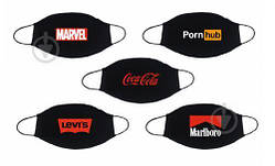 Маски MARVEL, Levis, Pornhub багаторазові тканинні Захисна маска з логотипом Марвел, Лівайс, Порнхаб трикотаж