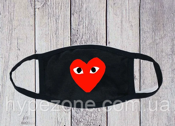 Захисна маска Comme des Garcons тканинна з принтом CDG Play КДГ трикотажна маска багаторазова з бавовни
