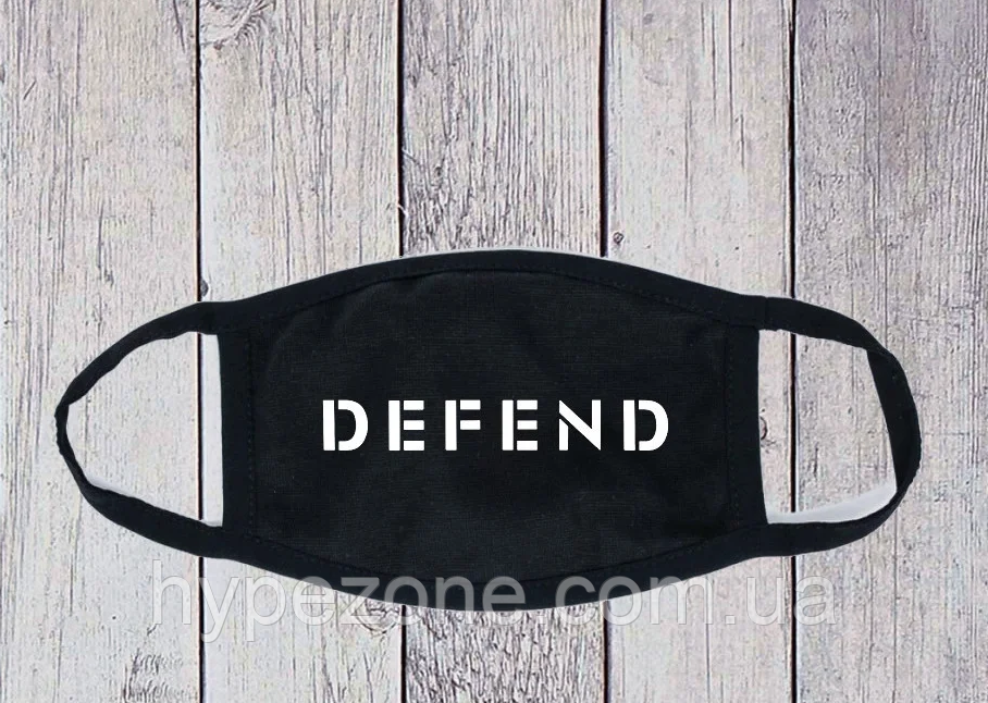 Бавовняна маска Defend багаторазова Захисна трикотажна маска з тканини з логотипом Дефенд Дефенд на резинках