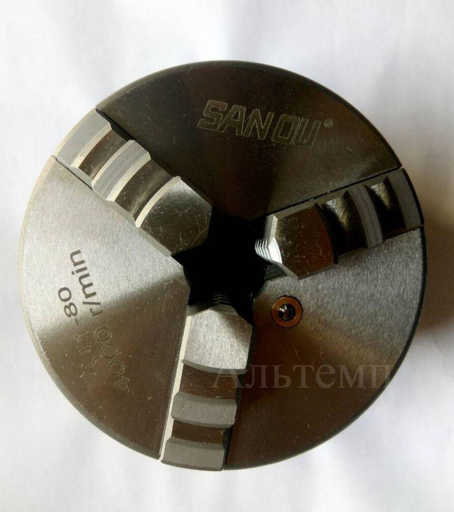 Патрон токарний 3-х кулачковий самоцентруючийся на планшайбу 80 mm (7100-0001), фото 1