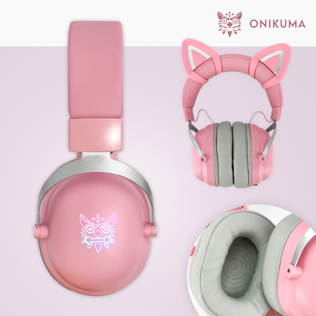 Ігрові навушники з котячими вушками Onikuma X11 з мікрофоном та підсвіткою геймерські навушники