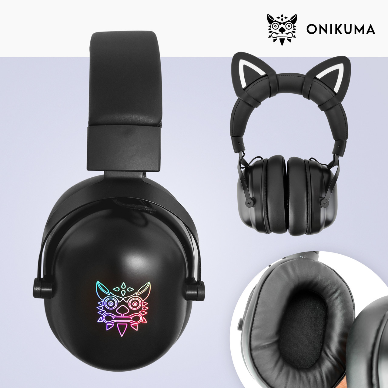 Ігрові навушники з котячими вушками Onikuma X11 з мікрофоном та підсвіткою геймерські навушники, фото 1