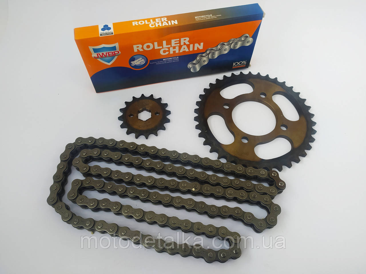 Зірки трансмісії (пара) Zongshen F5 428-16T + 428-38T (+ланцюг 118L) (сталь 20)