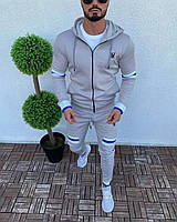 Мужской спортивный костюм светло серый на манжетах с капюшоном осень/зима/весна.Олимпийка+штаны
