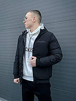 Мужская Двухсторонняя черная удлиненная стеганая куртка парка с капюшоном зима/весна/осень
