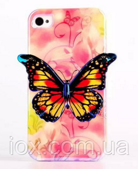 Силіконовий рожевий чохол метелик для Iphone 5/5S