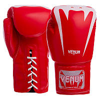 Професійні рукавиці VENUM боксерські, на шнурівці ( 8,10,12 унцій) BO-8350 червоний