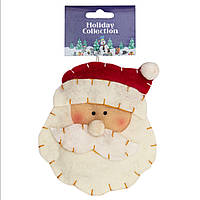 Ялинкова іграшка м'яка на підвісці - Обличчя Діда Мороза, 11 см, червоний, поліестер (000739-3)