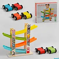 Іграшка дерев'яна паркінга-трек для машинок, дитячий паркінг 4 поверхи,6 машинок С44903