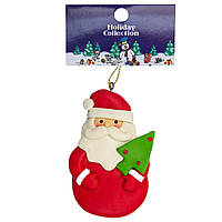 Новогодняя елочная игрушка - фигурка Дед Мороз с ёлкой, 9 см, красный, пластик (001361-4)