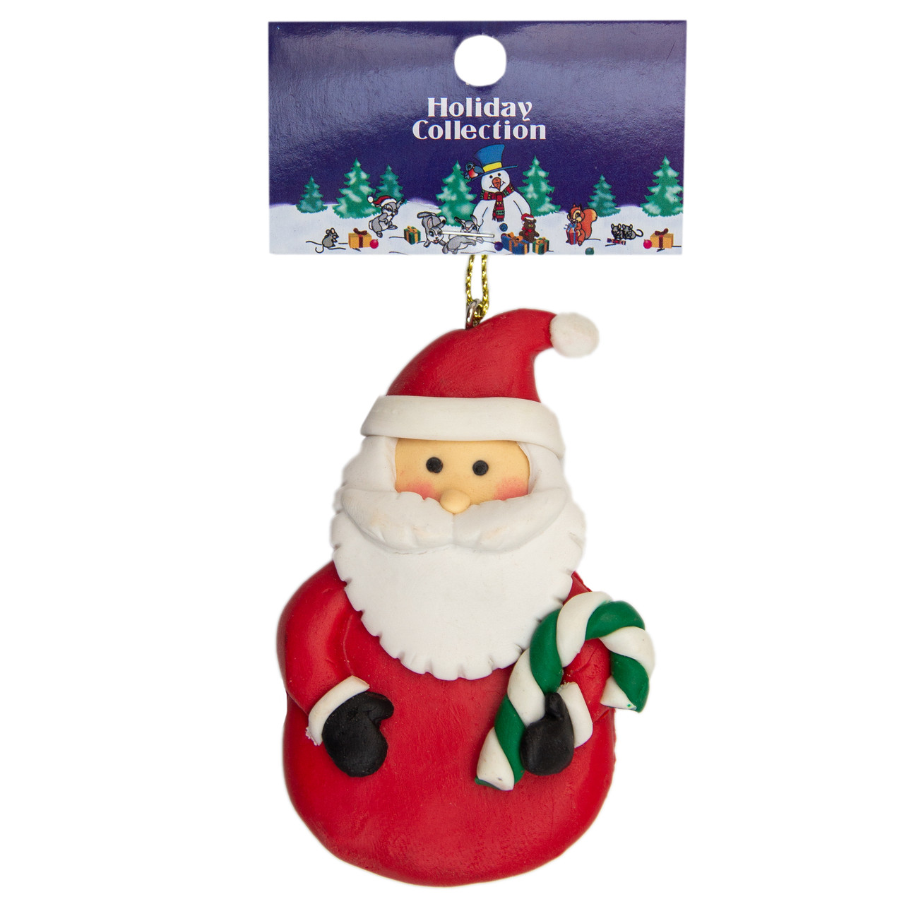 Новорічна ялинкова іграшка - фігурка Дід Мороз з тростиною, 9 см, червоний, пластик (001361-7), фото 1