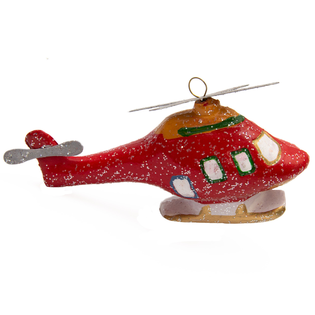Новорічна ялинкова іграшка - фігурка Гелікоптер, 7 см, червоний, пластик (190279), фото 1