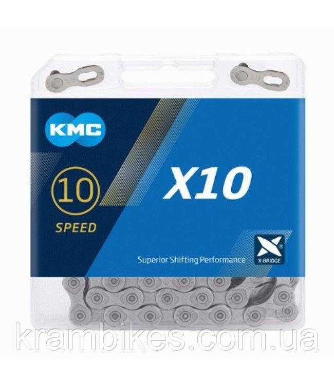 Ланцюг велосипедний KMC X10 - 10 швидкостей 114 ланок сірий з замком