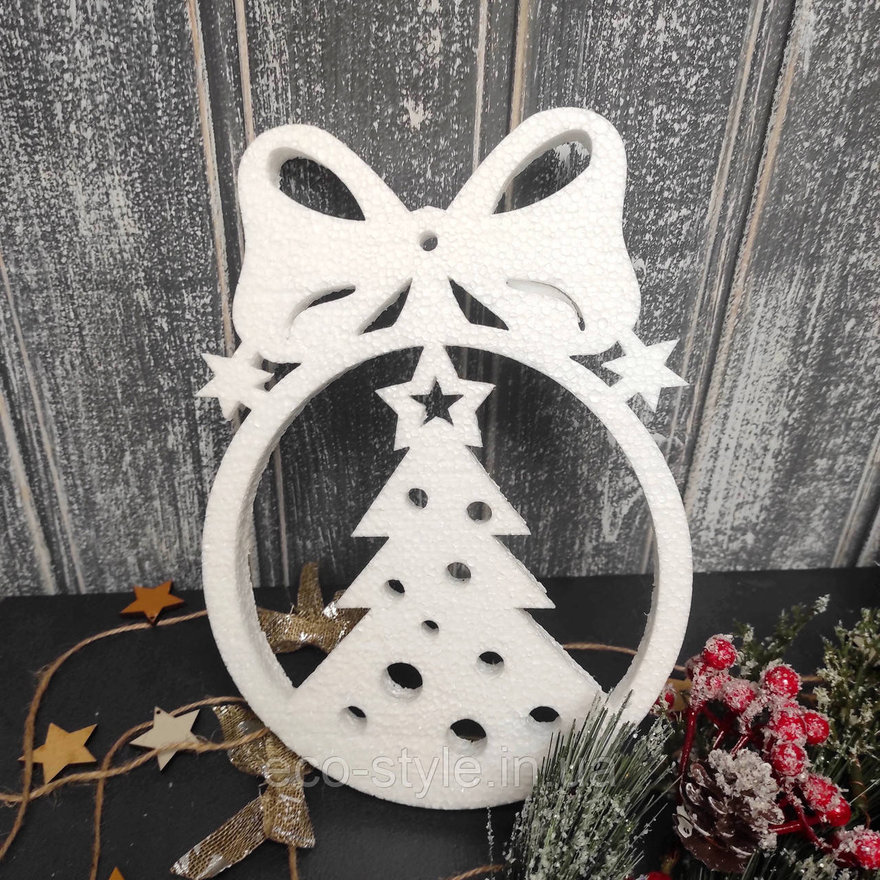 Новорічна прикраса. Куля з бантом Ялинка 20 см, фото 1