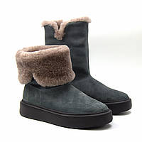 Угги женские замшевые серые зимняя теплая обувь ботинки натуральный мех COSMO Shoes Freedom Field Grey Vel