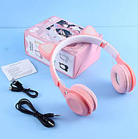Бездротові блютуз-навушники Y-08М з котячими вушками та Led-підсвіткою (рожеві) Bluetooth 5.0 TF-карта MP3-пл