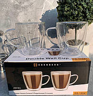 Набор стеклянных чашек с двойными стенками 220мл Edenberg EB-19541 Набор чашек с двойным дном для кофе и чая