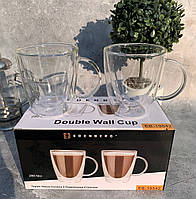Набор стеклянных чашек с двойными стенками 280мл Edenberg EB-19542 Набор чашек с двойным дном для кофе и чая