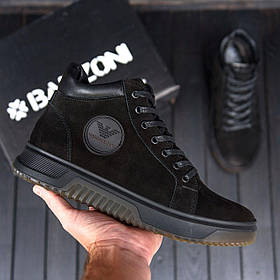 Чорні зимові кросівки черевики шкіряні чоловічі з хутром