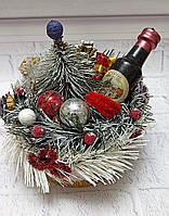 Новорічна настільна композиція на спилі дерева зі сніговиком Подарунок на день св. Миколая, Новий рік, Різдво