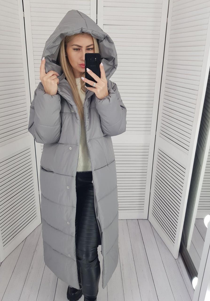 Пуховик жіночий на зиму з капюшоном арт. М521 димчастий сірий / сірого кольору, фото 1