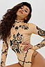 Боді злитий купальник з ефектом тату Bona Fide Body Tattoo "Beige" M бежевий, фото 3