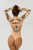 Боді злитий купальник з ефектом тату Bona Fide Body Tattoo "Beige" M бежевий, фото 4