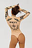 Боді злитий купальник з ефектом тату Bona Fide Body Tattoo "Beige" M бежевий, фото 5