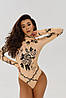 Боді злитий купальник з ефектом тату Bona Fide Body Tattoo "Beige" M бежевий, фото 7