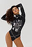 Боді злитий купальник з ефектом тату Bona Fide Body Tattoo "Black" XS чорний, фото 4