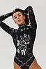 Боді злитий купальник з ефектом тату Bona Fide Body Tattoo "Black" XS чорний, фото 8