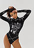 Боді злитий купальник з ефектом тату Bona Fide Body Tattoo "Black" XS чорний, фото 10