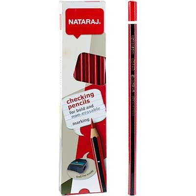 Олівці для перевірки Nataraj Checking шетигран червоний 12 шт в наборі з точ. Цена за шт