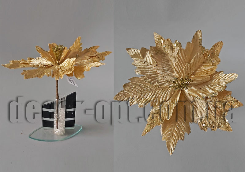 Пуансетія з паєтками золота 25 см 30188