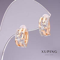 Сережки Xuping Позолота 18К та Родій з білими стразами 7х13мм купити біжутерію оптом в інтернеті