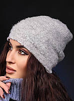 Женская ангоровая шапка на флисе в расцветках Серый